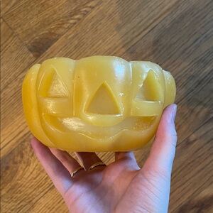 Yellow Pumpkin-Shaped Wax Candle Holder